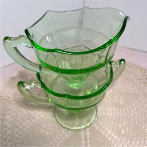 Vintage Green Depression Glass Creamer & Sugar Liberty Works Egg Harbor Pattern